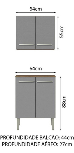 Kit Armário Aéreo E Balcão 64cm Rustic/cinza Madesa Emilly