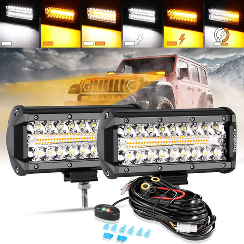 Auxbeam Barra Luz Led 7  300 W 6 Modo Estroboscopica Blanca