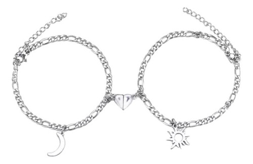 Pulsera Pareja Solar Y Luna Acero Inoxidable Mujer Color Plata Qyju
