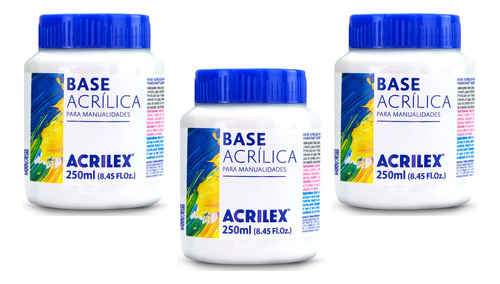 Kit 3 Base Acrílica Artesanato Gesso Atóxica Acrilex 250ml