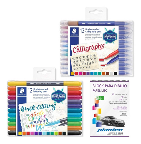 Kit Marcadores Staedtler Doble Punta Pincel Caligrafia Block