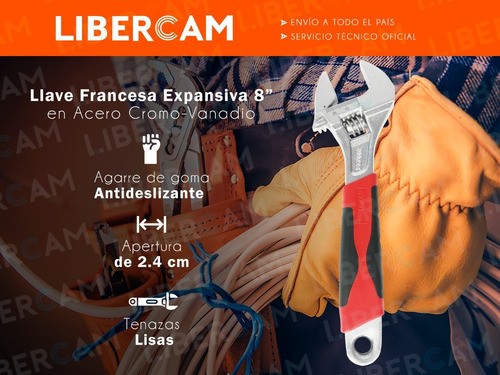 Imagen 3 de 10 de Llave Ajustable Francesa 8 Pulgadas 200mm Mango Goma