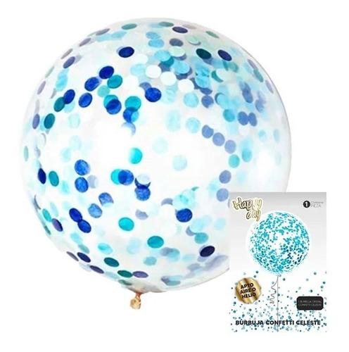 Globo Burbuja Cristal Con Confeti - Celeste