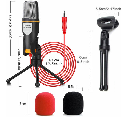Micrófono Condensador Con Divisor De Audio Y Tripie Antislip