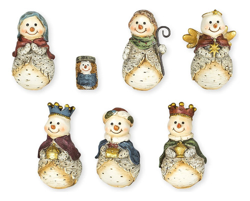 Muñeco De Nieve Natividad Set 7 Pc Figurine Set