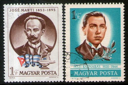Hungría 2 Sellos Usados José Martí = Barnabas Pesti Año 1973