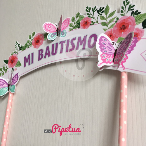 Topper Para Torta Bautismo Adorno De Torta Mariposas Flores