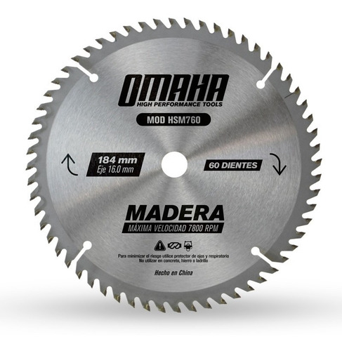 Hoja De Sierra Omaha 184 X 16 Mm 60 Dientes Para Madera