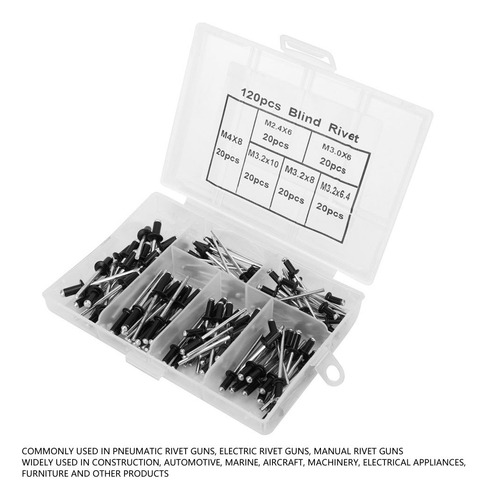 Kit Blind Rivet 120pcs Rivets Alumínio Fastener M2.4