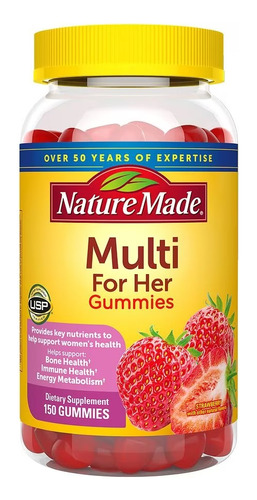 Multivitamínico feito na natureza para mulheres 150 gomas com sabor de morango