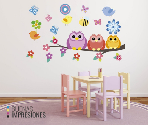 Imagen 3 de 6 de Vinilos Decorativos Pared Infantiles Nenas, Buhos, Pajaros