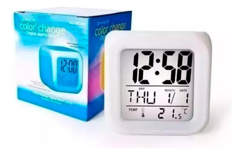 Reloj Despertador Alarma Cubo Cambia 7 Colores Temperatura