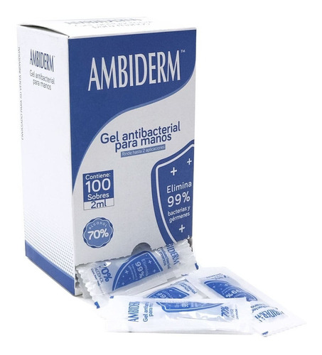 Sobres De Gel Antibacterial Ambiderm Caja C/100 Rinde Para 2 Fragancia Sin fragancia