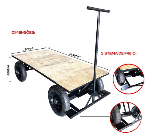 Carrinho Plataforma Suporta 400kg Roda Grande Com Rolamento
