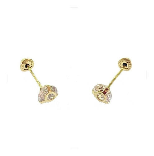 Arete Broquel Aro Zirconia 4mm Oro 14k Kt Niña Mujer Regalo