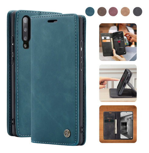 Funda Para Galaxy A50 Con Mica Varios Modelos Antigolpes Azul Cartera Caseme