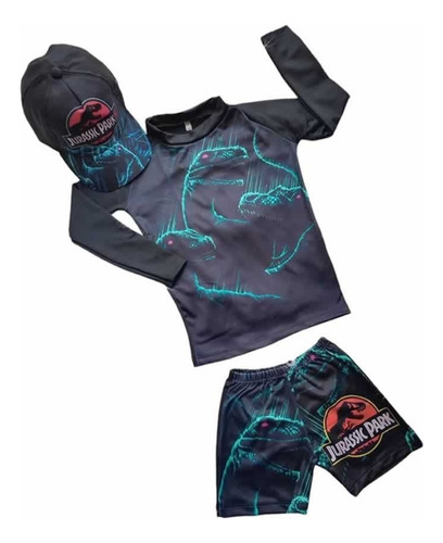 Traje De Baño Dinosaurio Para Niño - Buzo,  Bóxer Y Gorra