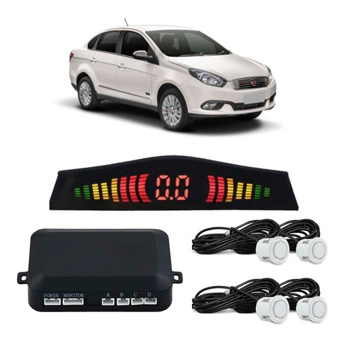 Kit Sensor De Re Estacionamento 4 Pontos Branco Grand Siena