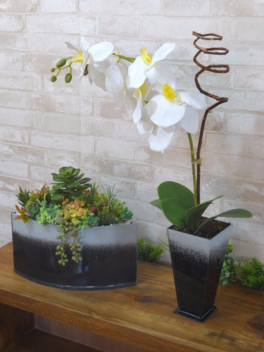 Arranjo Artificial Orquídea E Suculentas - Vaso Vidro Decor | Parcelamento  sem juros