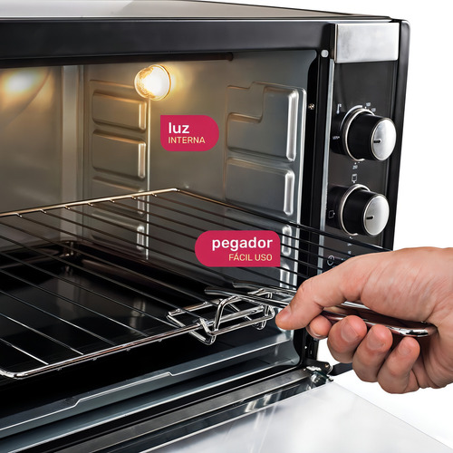 Forno Elétrico De Bancada 45 Litros, Luz Interna 110v Moob Cor Preto