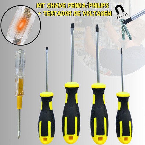 Jogo De Chave De Fenda Philips Pontas Imantadas Chave Teste De Voltagem Eletricista Cietec