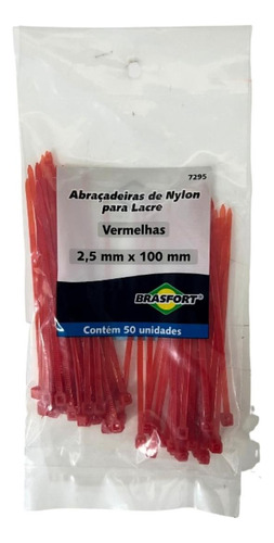 Abracadeira Nylon Brasfort Vermelha 2,5x100 50 Pecas 7295