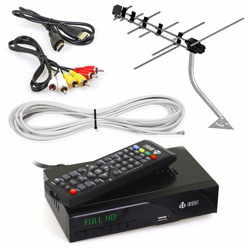 Kit Conversor Digital Antena Cabo Suporte Rca Hdmi Completo