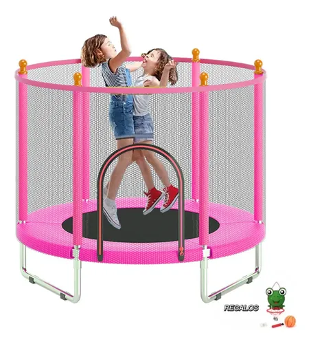 Trampolín Infantil De 140 Cm Con Red De Seguridad Y Barra Ajustable – Ideal Para Interior Y Exterior – Incluye Aro Y Baloncesto