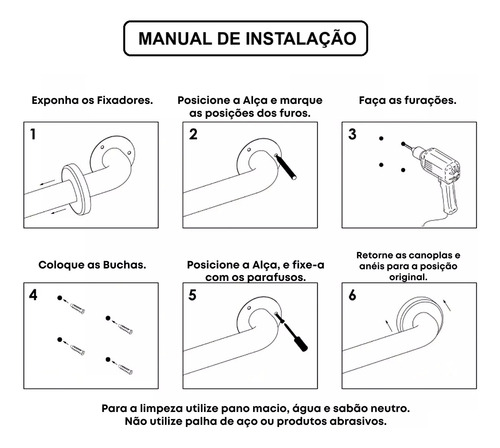 3 Barras De Apoio Kit De Alças Com 2 De 60cm E 1 De 50cm
