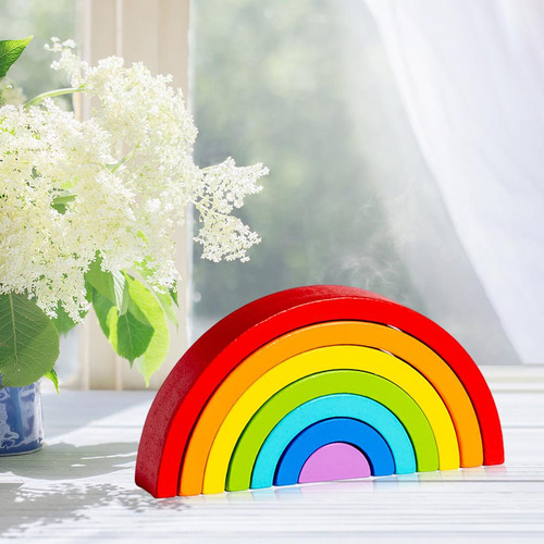 Wooden Rainbow Stacker Development Montessori Blocks Toys