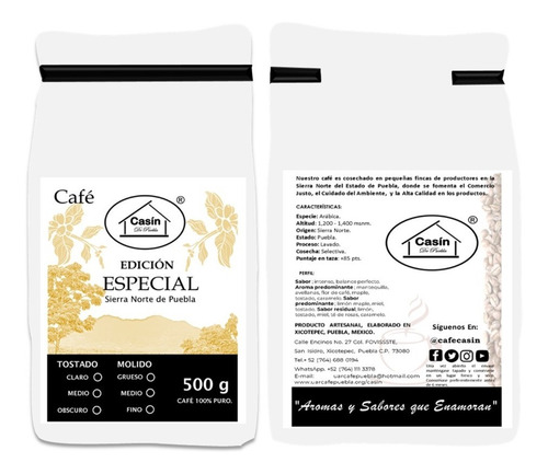 Imagen 2 de 3 de Cafe Casin De Puebla Tipo/rango Especial Tostado Y Molido