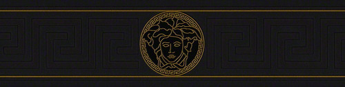 Cenefa Papel Pintado Diseño Medusa Griega Color Negro Dorado