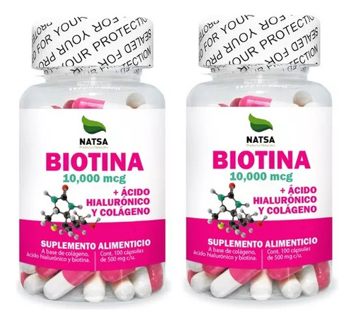 Natsa 2pack Biotina, Acido Hialuronico, Colageno 200caps Sabor Sin Sabor