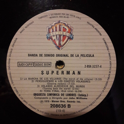 Sin Tapa Disco Banda De Sonido Pelicula Superman Bi0