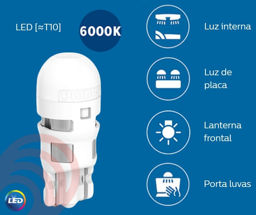 Imagem 5 de 6 de Lâmpada Philips Pingo Ultinon Led 6000k W5w T10 Lanterna