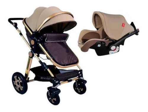 Carrinho de bebê de paseio Club Baby Premium Golden travel system marrom com chassi de cor dourado