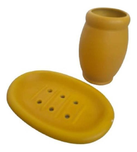 Kit Para Banheiro Em Cerâmica 2 Peças Decorativo Amarelo