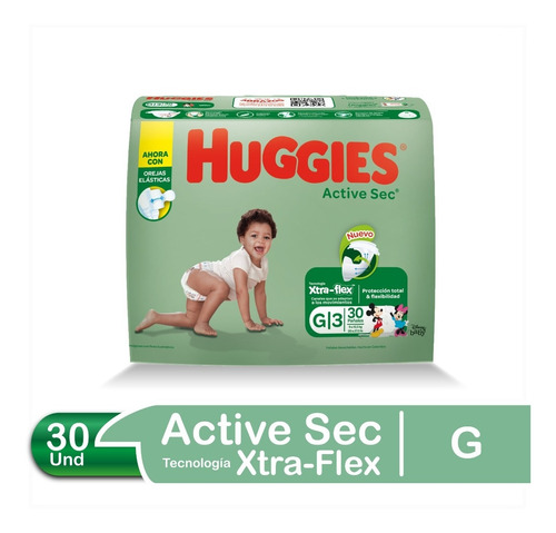 Imagen 1 de 3 de Pañales Para Bebe Huggies Active Sec Talla G 30 Und