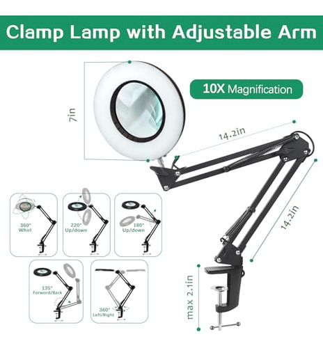 Lupa Iluminada 10x Lámpara De Escritorio Con 144 Led Regulab