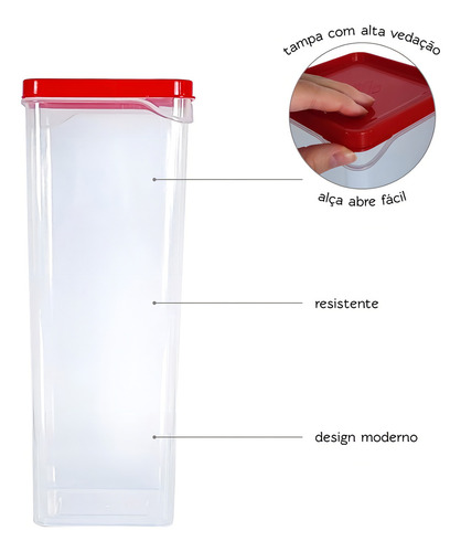 Pote Modular Para Armazenar Condimentos Espaguete Macarrão Cor Vermelho