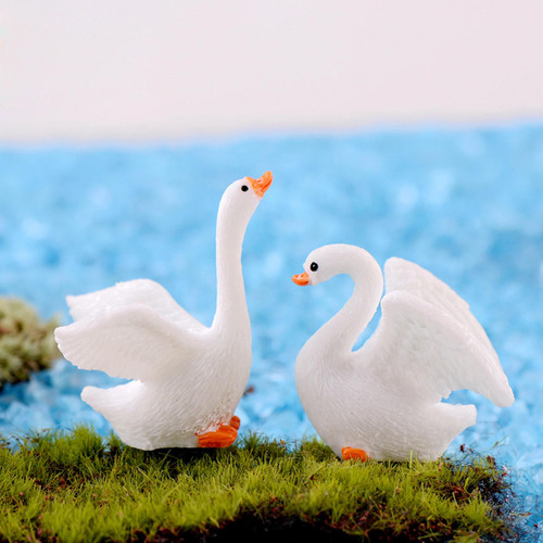 4x Mini Figuras De Cisnes, Adorno De Mesa Pequeño De Resina