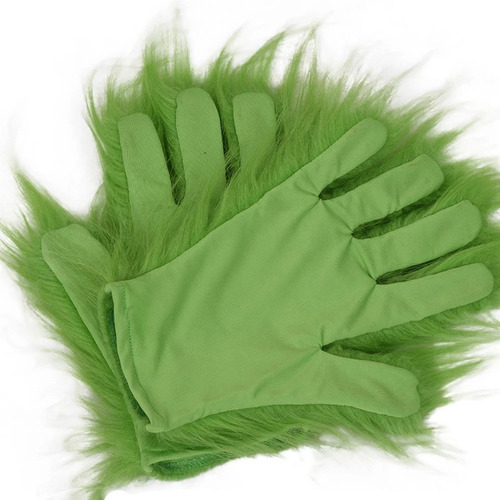 Imagen 6 de 6 de Máscara De Látex+guantes Peludos Verdes Cosplay Navidad Grin