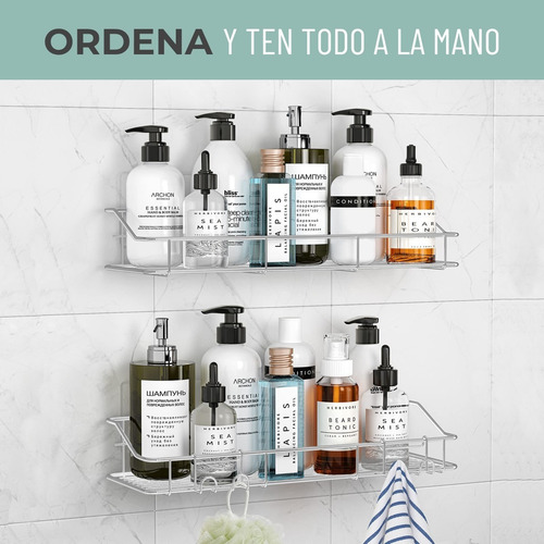 Imagen 4 de 9 de Organizador De Ducha Set X2 Repisa Baño Adhesivo Inoxidable
