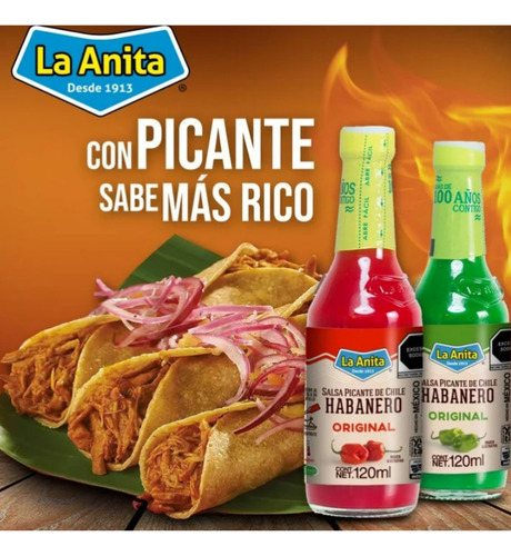Pack De 4 Botellas Salsa La Anita Chile Habanero 120ml C/u