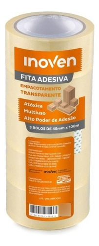 5 Rolos Fita Adesiva Transparente 45mm X 100metros Inoven