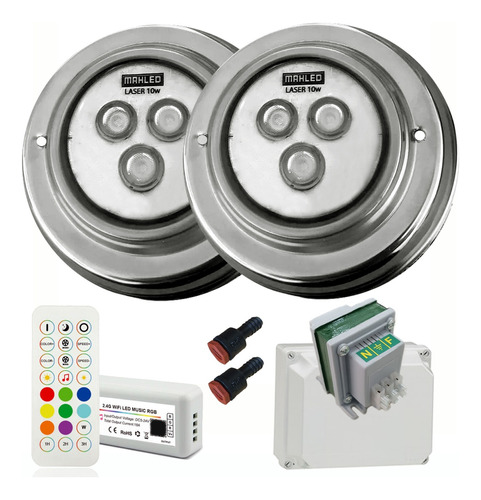 Kit 2 Luces Pileta Hormigon 10w Rgb Wifi Audioritm + Remoto