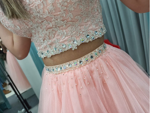 Vestido 15 Años Fiesta 3 Piezas Bordado Rosa Coral