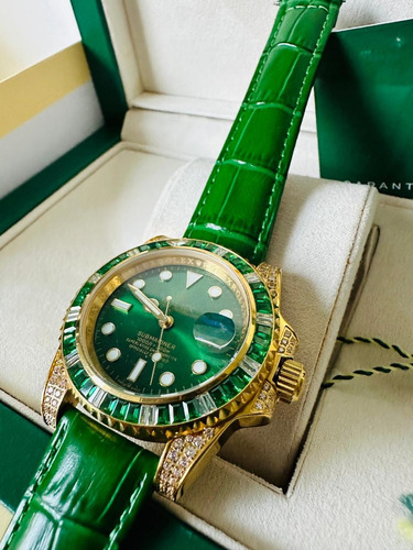 Reloj Rolex Verde Fullset Piedras En Bisel Verde (Usado)