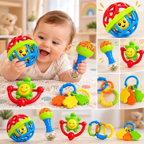 Kit Chocalhos e Mordedores Sensoriais para Bebê com 8 Peças de Silicone e Plástico: imagem 6