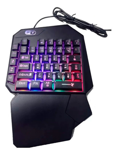 Teclado Gamer Pro Semi Mecanico Single Hand Uma Mao Led Rgb Preto Português Brasil